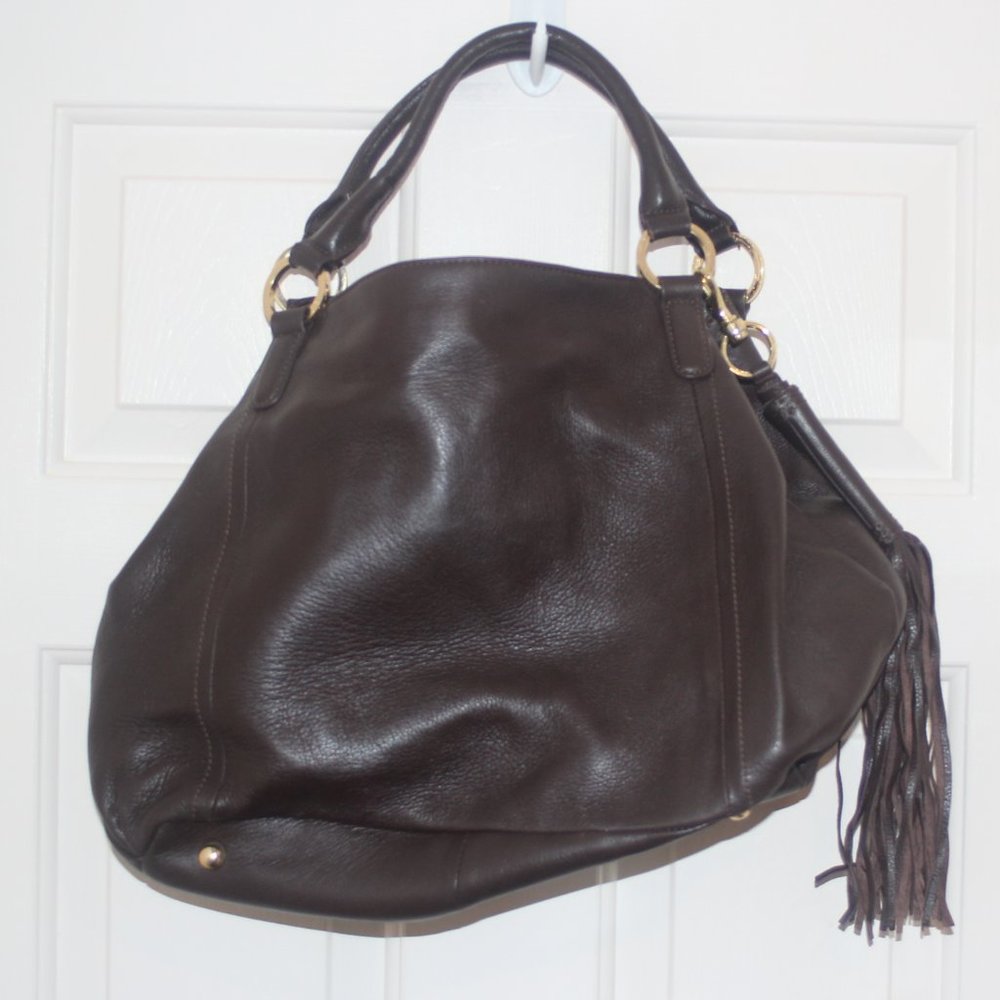 GILI Dark Brown Leather Tassel Hobo Bag